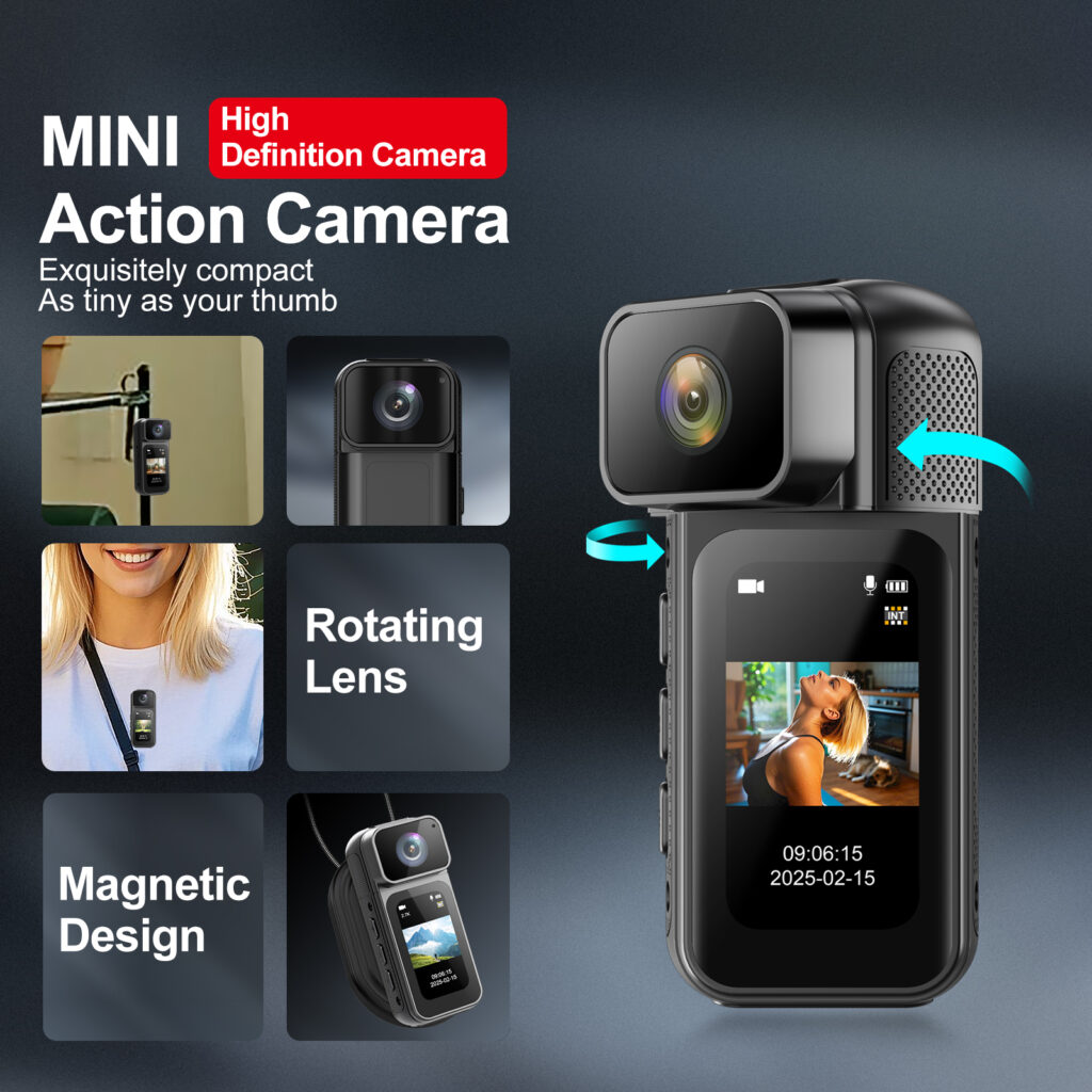 1080P HD Thumb Sports Camera | Lens can rotate 180 ° | Magnetic drawstring for recording first perspective