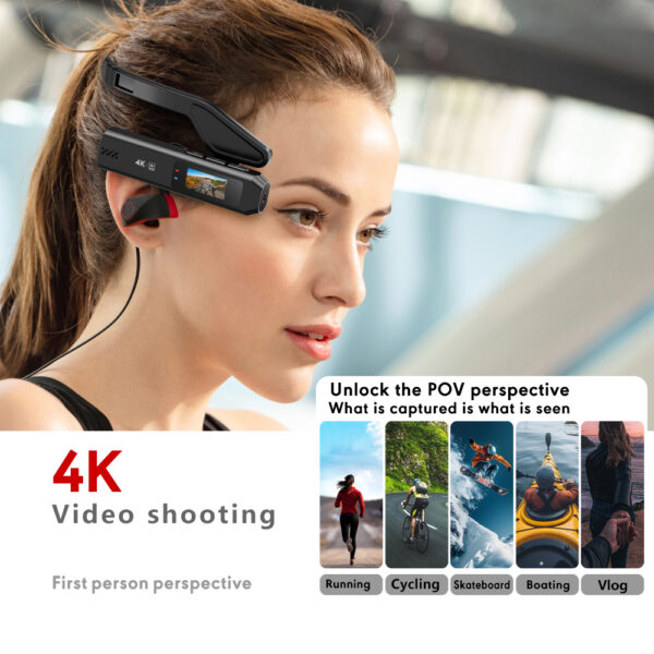 4K anti shake head mounted camera | Connectable to Mobile App | First-Person Perspective for Life Recording